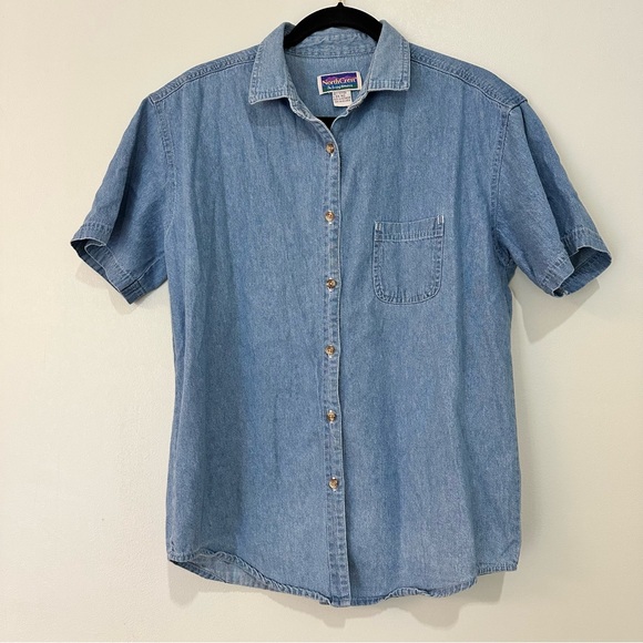 Northcrest Tops - North Crest Vintage 90s Blue Denim Button Up Shirt Size Large 100% Cotton